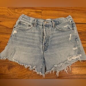 AGOLDE Parker LONG Cut Off Denim Shorts Blue Size 28 Distressed